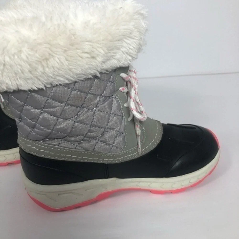 Womens Winter Snow Boots Gray Quilted Faux Fur Trim Lace Up Size‎ 3